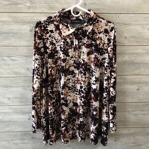 Nina Leonard Black and Brown Patterned Button Down Blouse